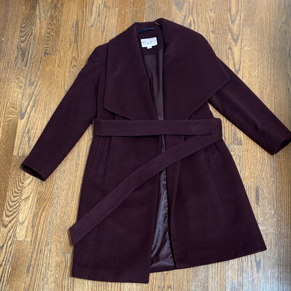 Cole Haan Burgundy Wool Shawl Collar Coat